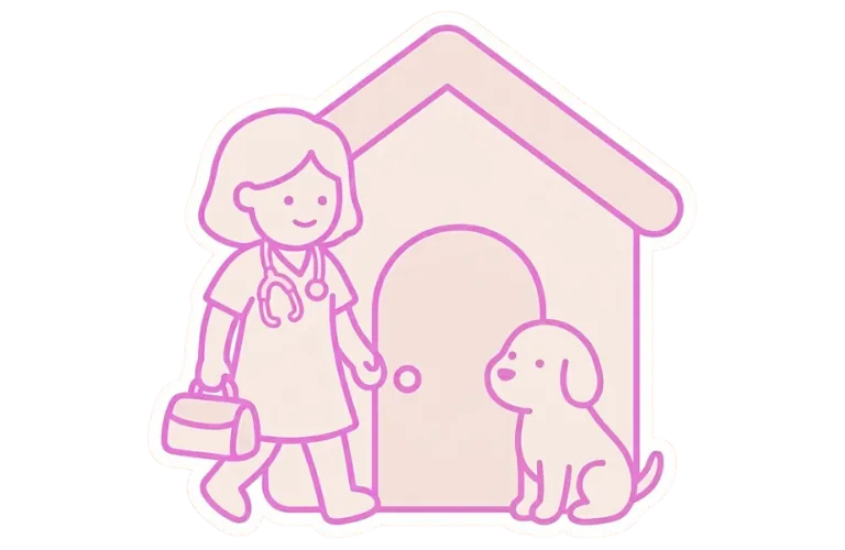 Veterinaria Dogma con maletín llegando a la casa de un perro