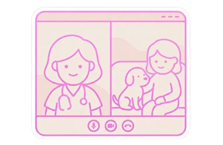 Ilustración de videollamada Dogma entre veterinaria y tutora con su perro